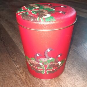 Festive Red Holiday Tin with Geese Design